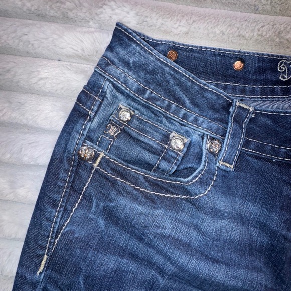 Miss Me Jeans Women's 28 Dark Wash Lace Cross Embellished Booty Bootcut 29x32 - Picture 7 of 12